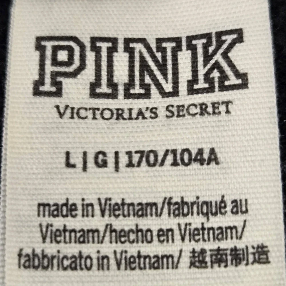 PINK Victoria's Secret Women‎ Hoodie L Black Cropped Colorblock Logo Long Sleeve